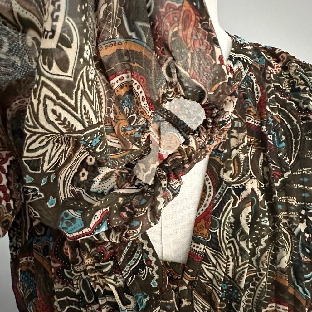 Fall Paisley Dress Women’s 8 Long Sleeve Brown Teal Rust Boho Aesthetic Midi - Picture 7 of 11